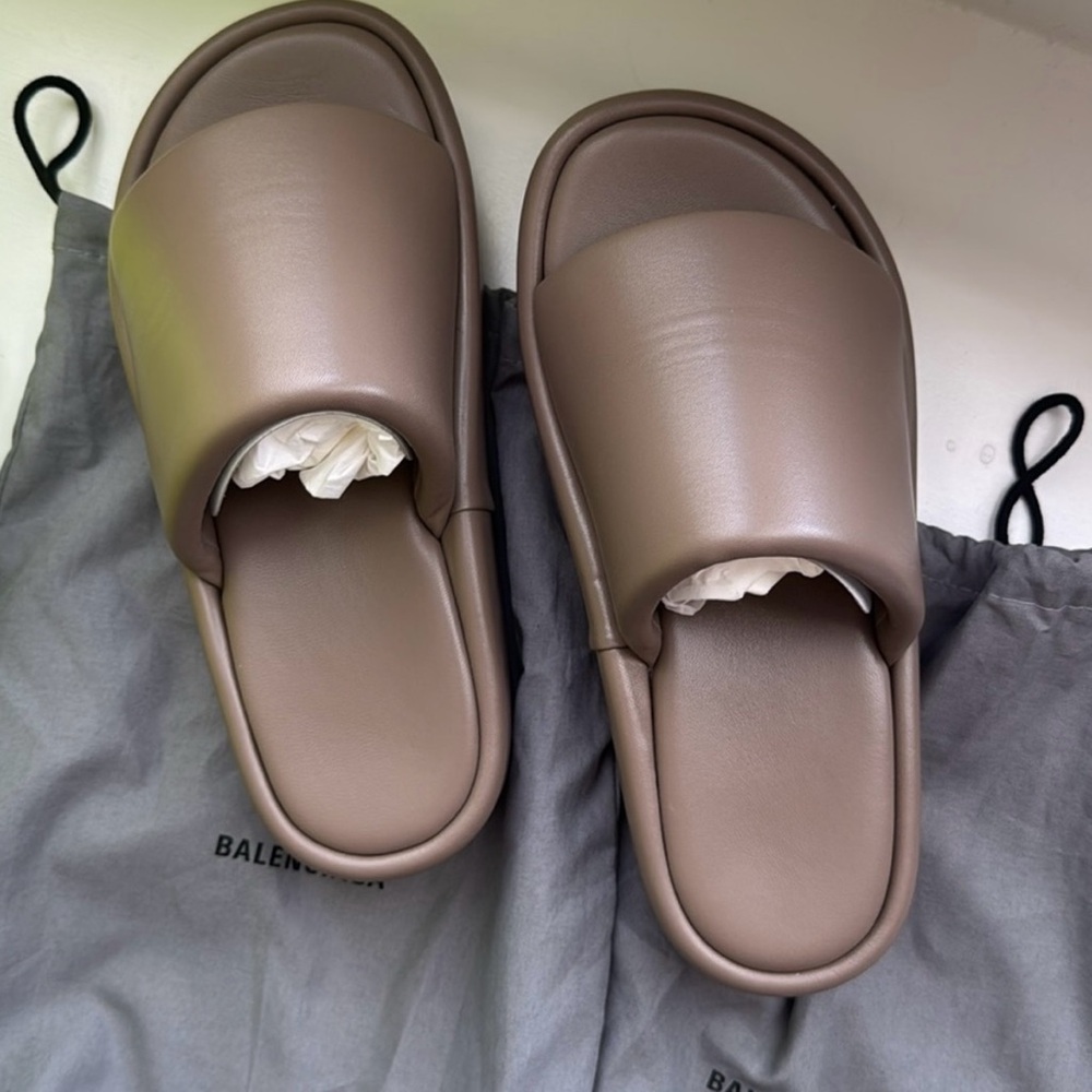 NIB Balenciaga Rise Platform Sandals Slides sz 39 leather $695 color is beige - Picture 3 of 8